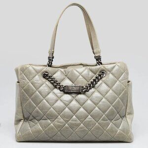 Chanel Grey Quilted Glazed Calfskin Leather Chain ID Chain Tote Bag